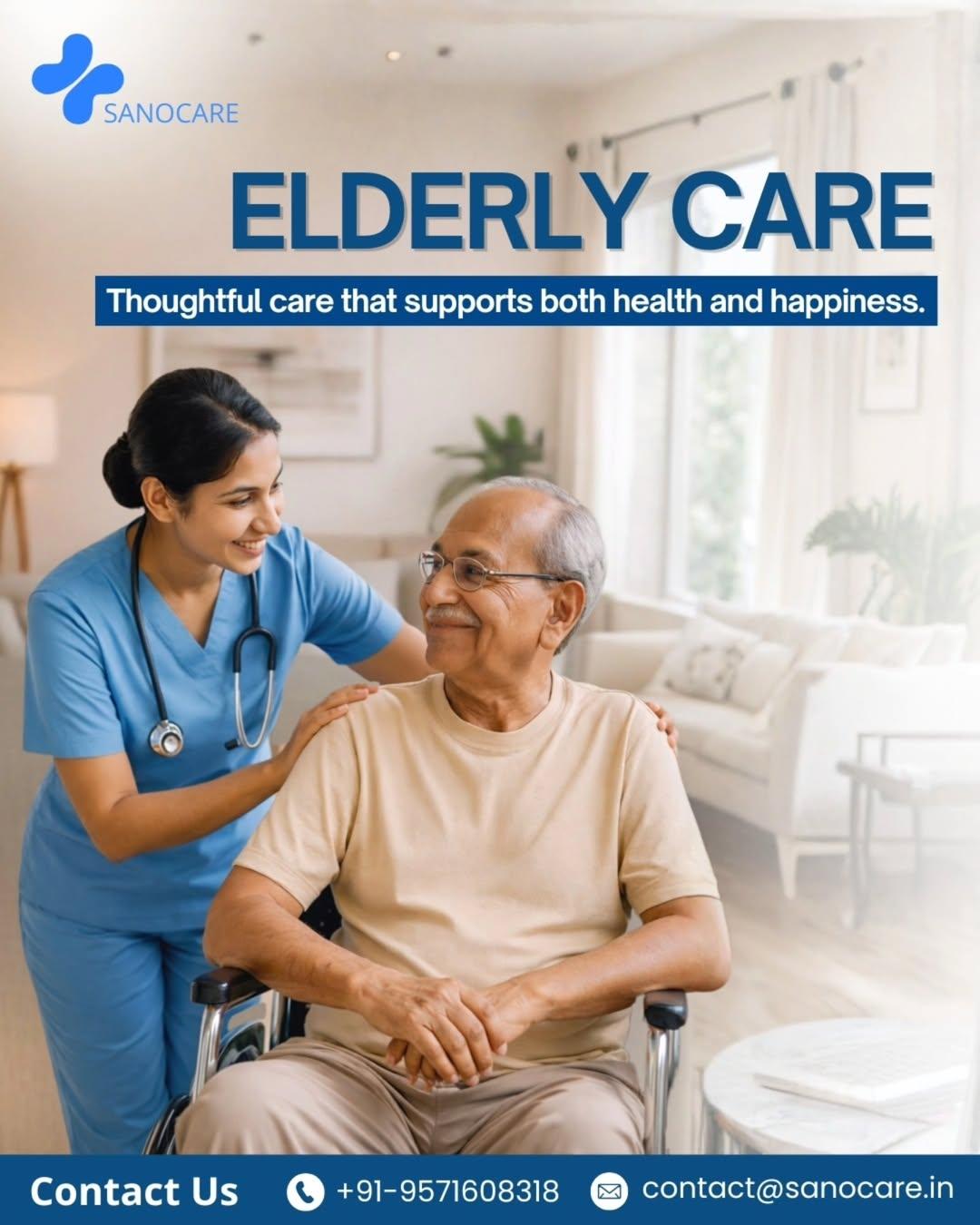 A Sanocare nurse providing attentive elderly care at home